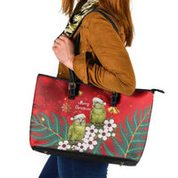 New Zealand Kakapo Christmas Leather Tote Bag Owl Parrot Santa Sliver Fern Manuka - Red - Polynesian Pride