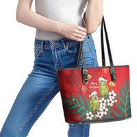 New Zealand Kakapo Christmas Leather Tote Bag Owl Parrot Santa Sliver Fern Manuka - Red - Polynesian Pride