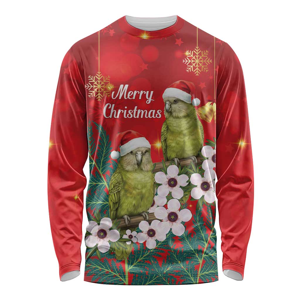 New Zealand Kakapo Christmas Long Sleeve Shirt Owl Parrot Santa Sliver Fern Manuka - Red - Polynesian Pride