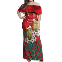 New Zealand Kakapo Christmas Off Shoulder Maxi Dress Owl Parrot Santa Sliver Fern Manuka - Red - Polynesian Pride