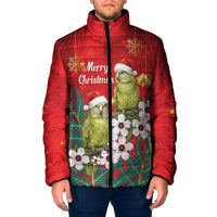 New Zealand Kakapo Christmas Padded Jacket Owl Parrot Santa Sliver Fern Manuka - Red - Polynesian Pride