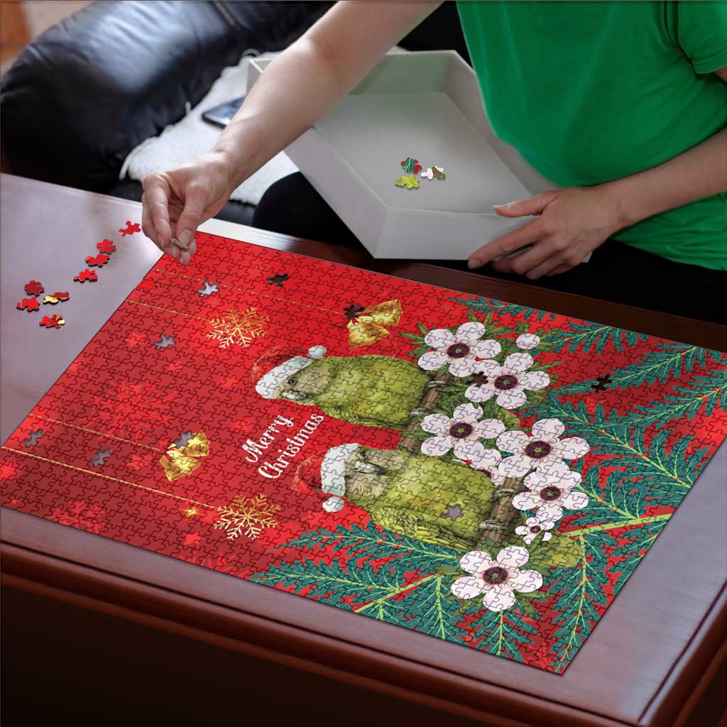 New Zealand Kakapo Christmas Puzzle Owl Parrot Santa Sliver Fern Manuka - Red - Polynesian Pride