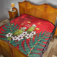 New Zealand Kakapo Christmas Quilt Owl Parrot Santa Sliver Fern Manuka - Red - Polynesian Pride