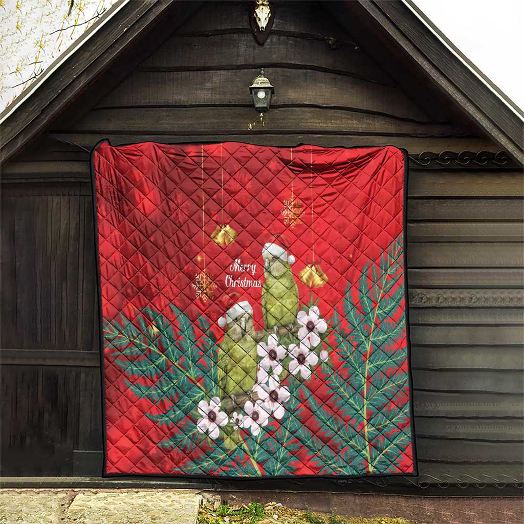 New Zealand Kakapo Christmas Quilt Owl Parrot Santa Sliver Fern Manuka - Red - Polynesian Pride