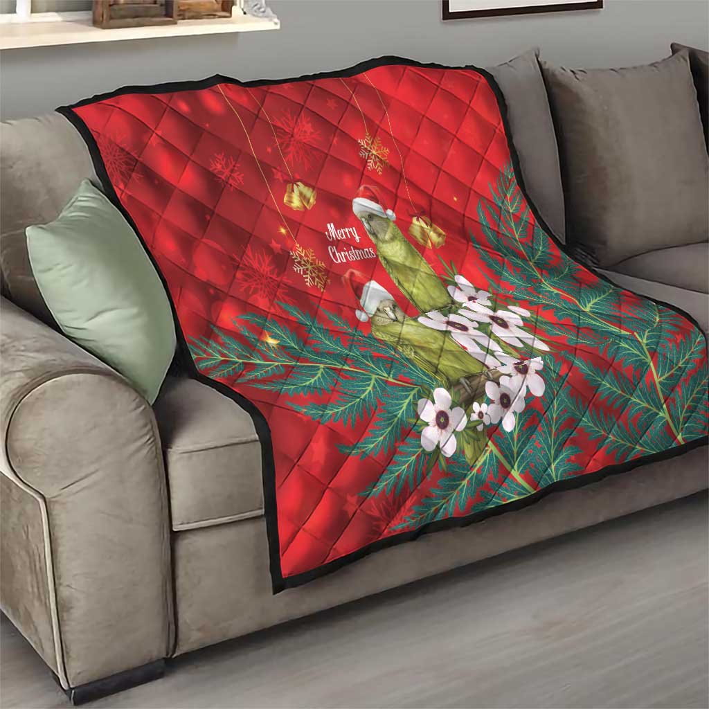 New Zealand Kakapo Christmas Quilt Owl Parrot Santa Sliver Fern Manuka - Red - Polynesian Pride