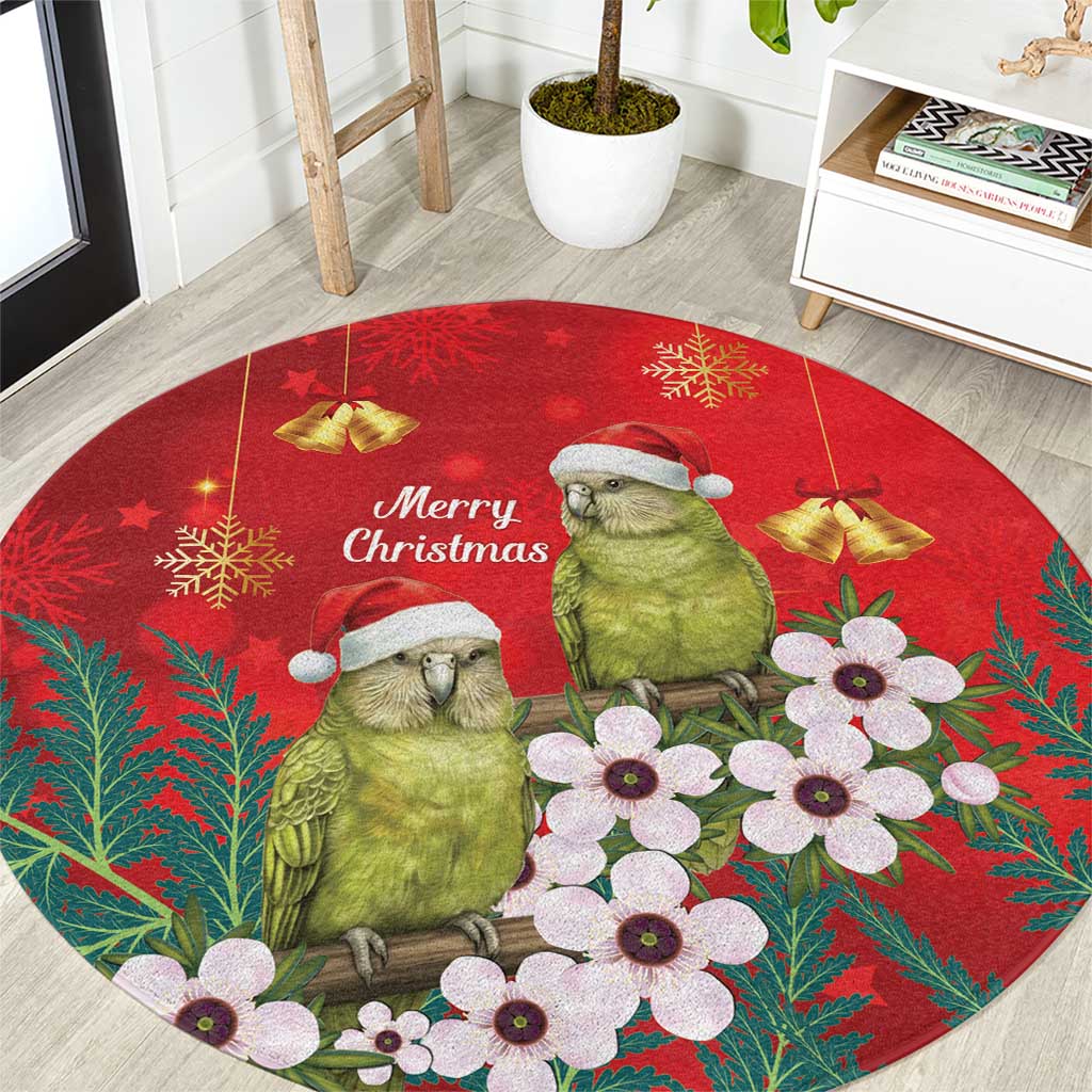New Zealand Kakapo Christmas Round Carpet Owl Parrot Santa Sliver Fern Manuka - Red - Polynesian Pride