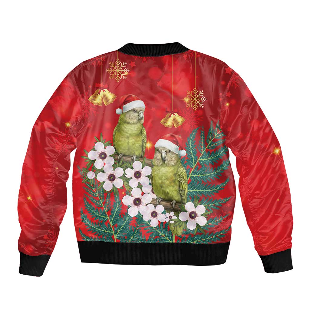 New Zealand Kakapo Christmas Sleeve Zip Bomber Jacket Owl Parrot Santa Sliver Fern Manuka - Red - Polynesian Pride