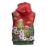 New Zealand Kakapo Christmas Sleeveless Hoodie Owl Parrot Santa Sliver Fern Manuka - Red - Polynesian Pride