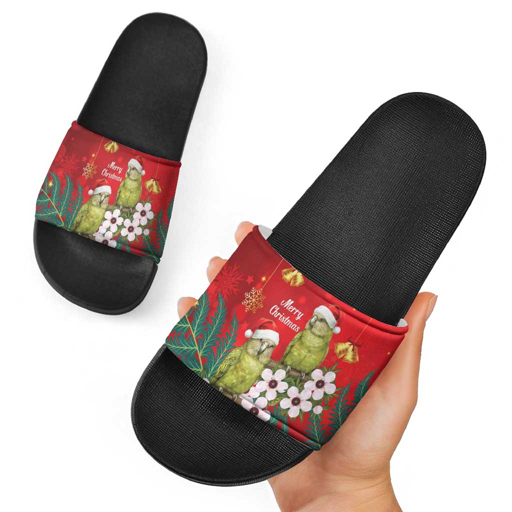 New Zealand Kakapo Christmas Slide Sandals Owl Parrot Santa Sliver Fern Manuka - Red - Polynesian Pride