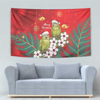 New Zealand Kakapo Christmas Tapestry Owl Parrot Santa Sliver Fern Manuka - Red - Polynesian Pride