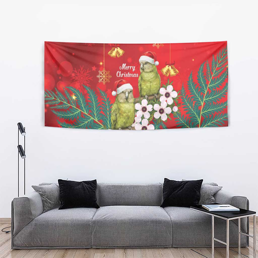 New Zealand Kakapo Christmas Tapestry Owl Parrot Santa Sliver Fern Manuka - Red - Polynesian Pride