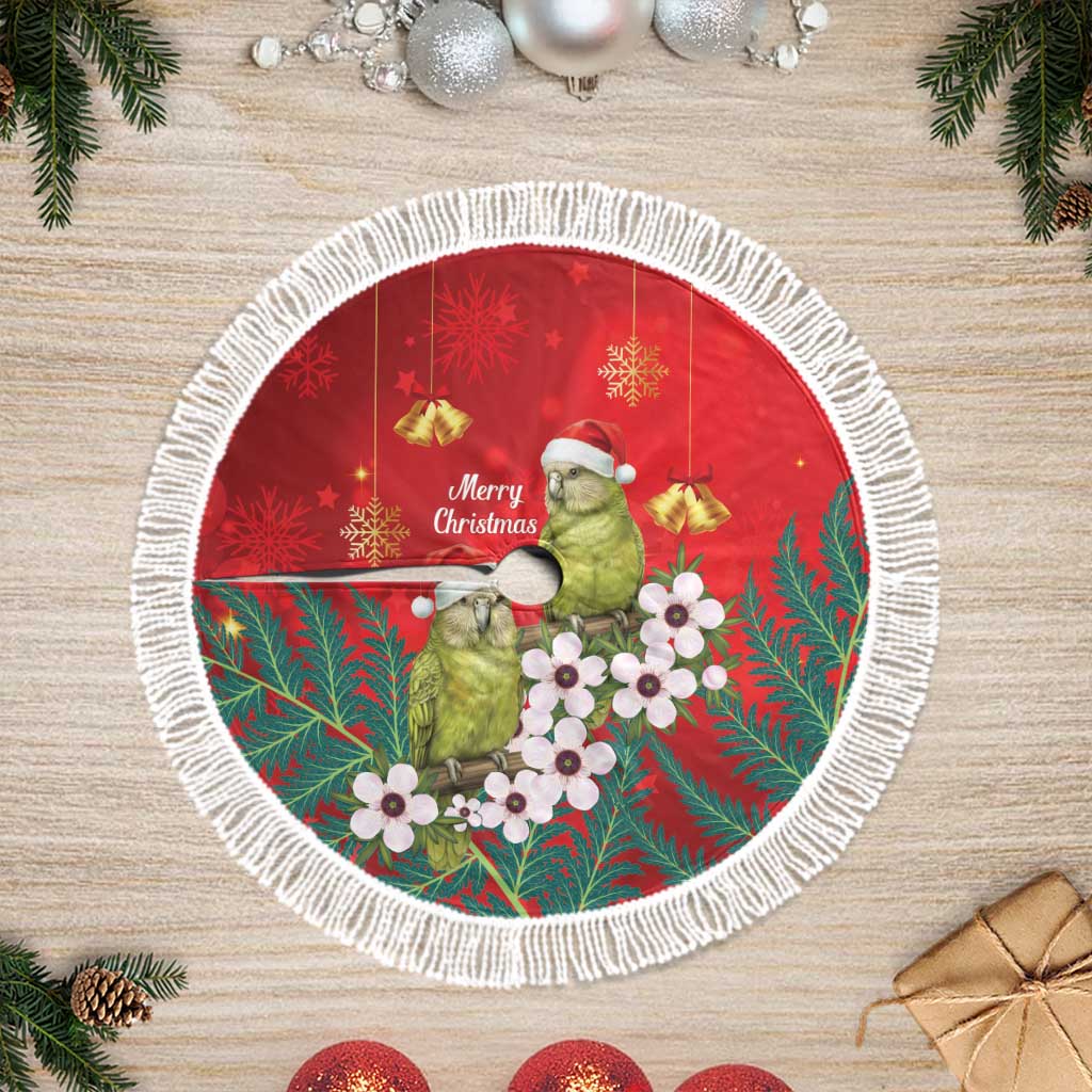 New Zealand Kakapo Christmas Tree Skirt Owl Parrot Santa Sliver Fern Manuka - Red - Polynesian Pride