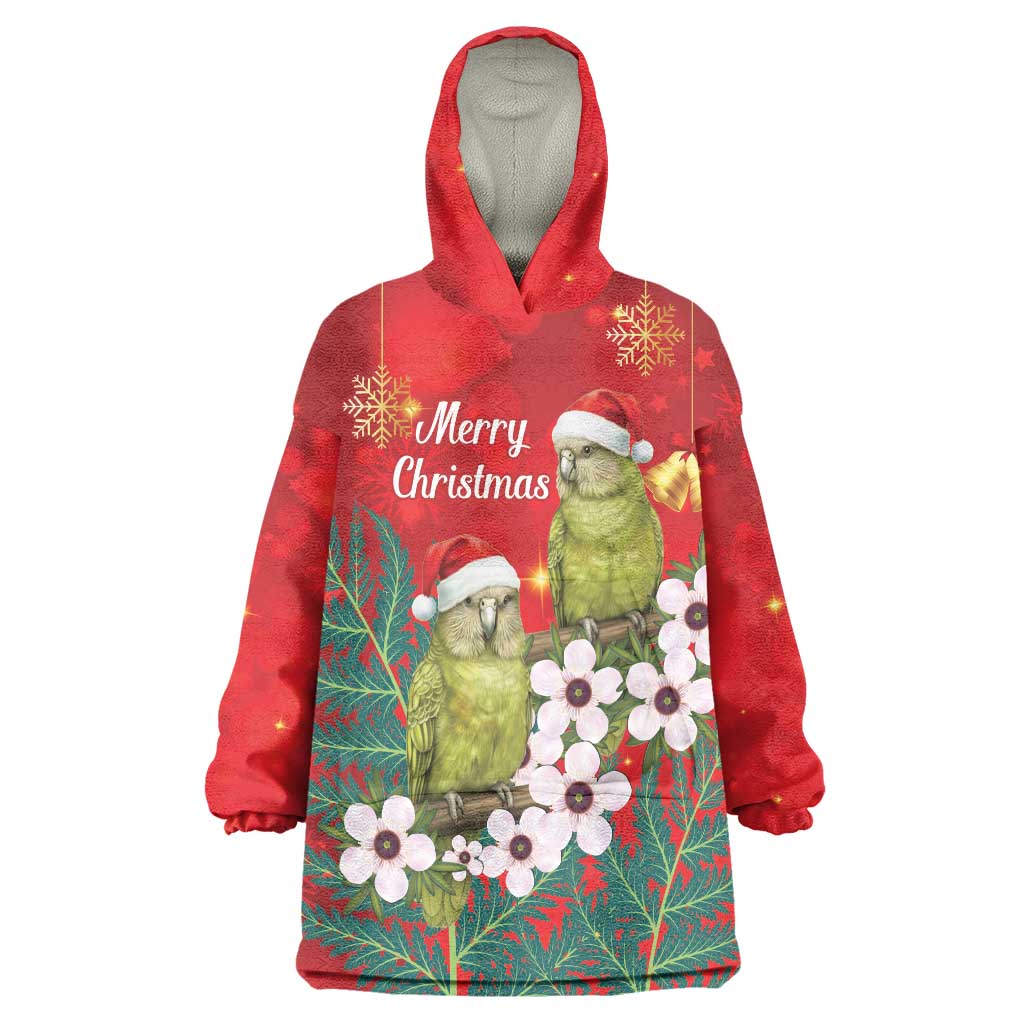 New Zealand Kakapo Christmas Wearable Blanket Hoodie Owl Parrot Santa Sliver Fern Manuka - Red - Polynesian Pride