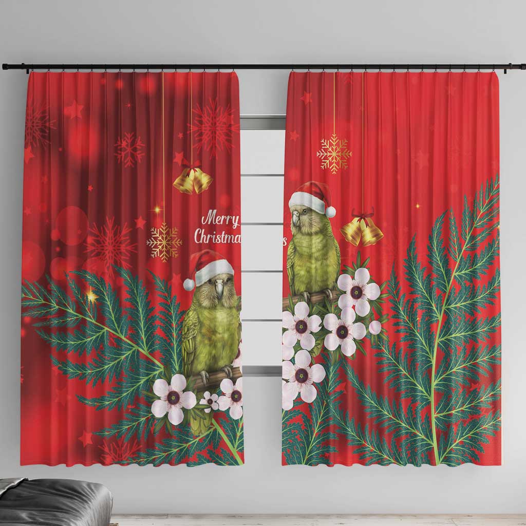 New Zealand Kakapo Christmas Window Curtain Owl Parrot Santa Sliver Fern Manuka - Red - Polynesian Pride