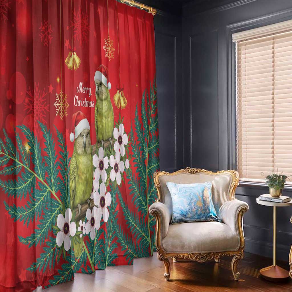 New Zealand Kakapo Christmas Window Curtain Owl Parrot Santa Sliver Fern Manuka - Red - Polynesian Pride