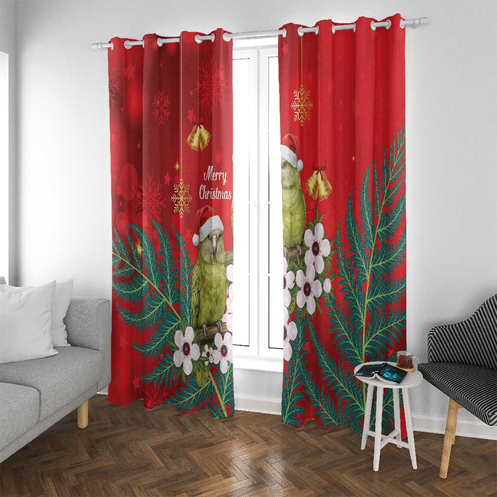 New Zealand Kakapo Christmas Window Curtain Owl Parrot Santa Sliver Fern Manuka - Red - Polynesian Pride
