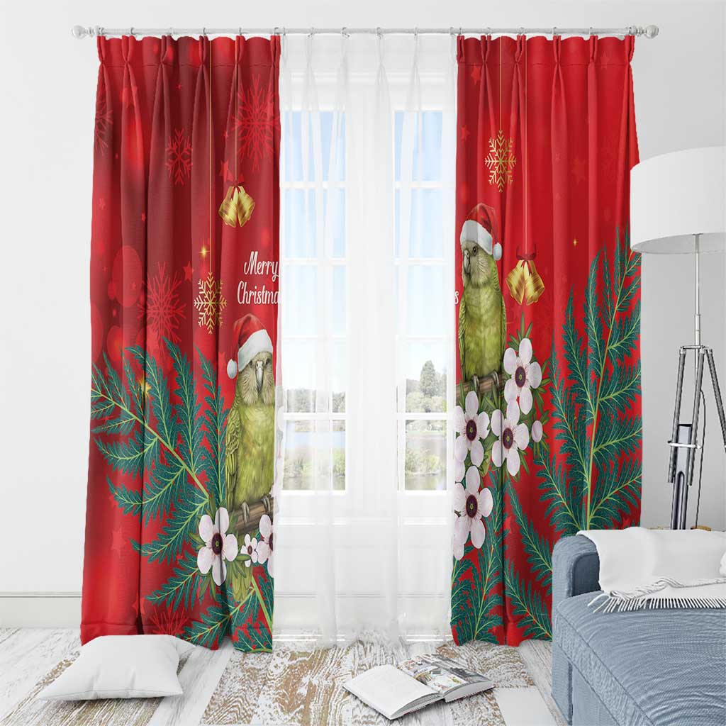 New Zealand Kakapo Christmas Window Curtain Owl Parrot Santa Sliver Fern Manuka - Red - Polynesian Pride
