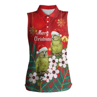 New Zealand Kakapo Christmas Women Sleeveless Polo Shirt Owl Parrot Santa Sliver Fern Manuka - Red LT14 Female Red - Polynesian Pride