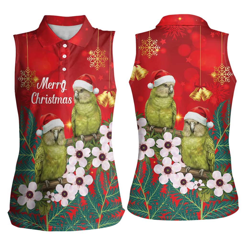 New Zealand Kakapo Christmas Women Sleeveless Polo Shirt Owl Parrot Santa Sliver Fern Manuka - Red LT14 - Polynesian Pride