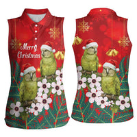 New Zealand Kakapo Christmas Women Sleeveless Polo Shirt Owl Parrot Santa Sliver Fern Manuka - Red LT14 - Polynesian Pride