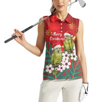 New Zealand Kakapo Christmas Women Sleeveless Polo Shirt Owl Parrot Santa Sliver Fern Manuka - Red LT14 - Polynesian Pride