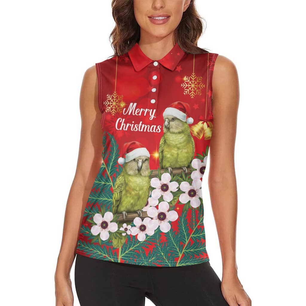 New Zealand Kakapo Christmas Women Sleeveless Polo Shirt Owl Parrot Santa Sliver Fern Manuka - Red LT14 - Polynesian Pride
