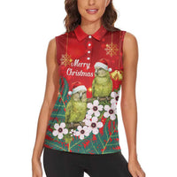 New Zealand Kakapo Christmas Women Sleeveless Polo Shirt Owl Parrot Santa Sliver Fern Manuka - Red LT14 - Polynesian Pride