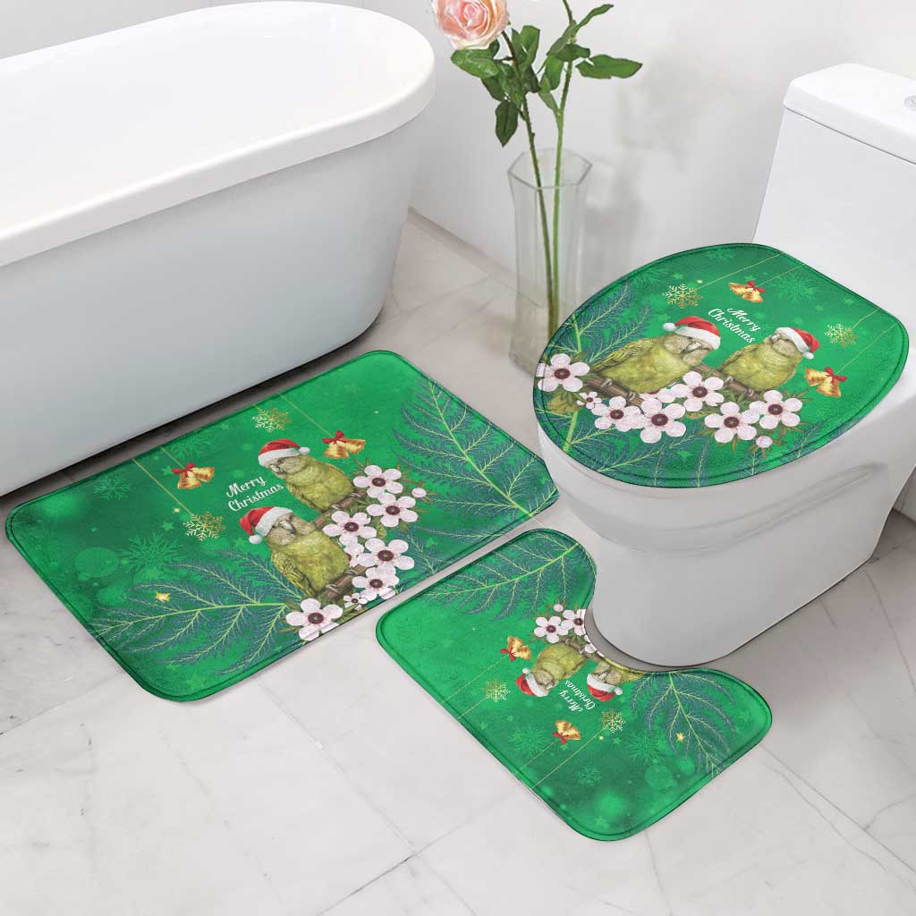 New Zealand Kakapo Christmas Bathroom Set Owl Parrot Santa Sliver Fern Manuka - Green - Polynesian Pride