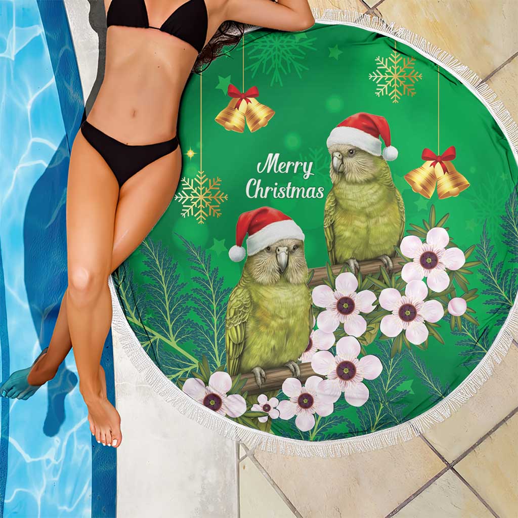 New Zealand Kakapo Christmas Beach Blanket Owl Parrot Santa Sliver Fern Manuka - Green - Polynesian Pride