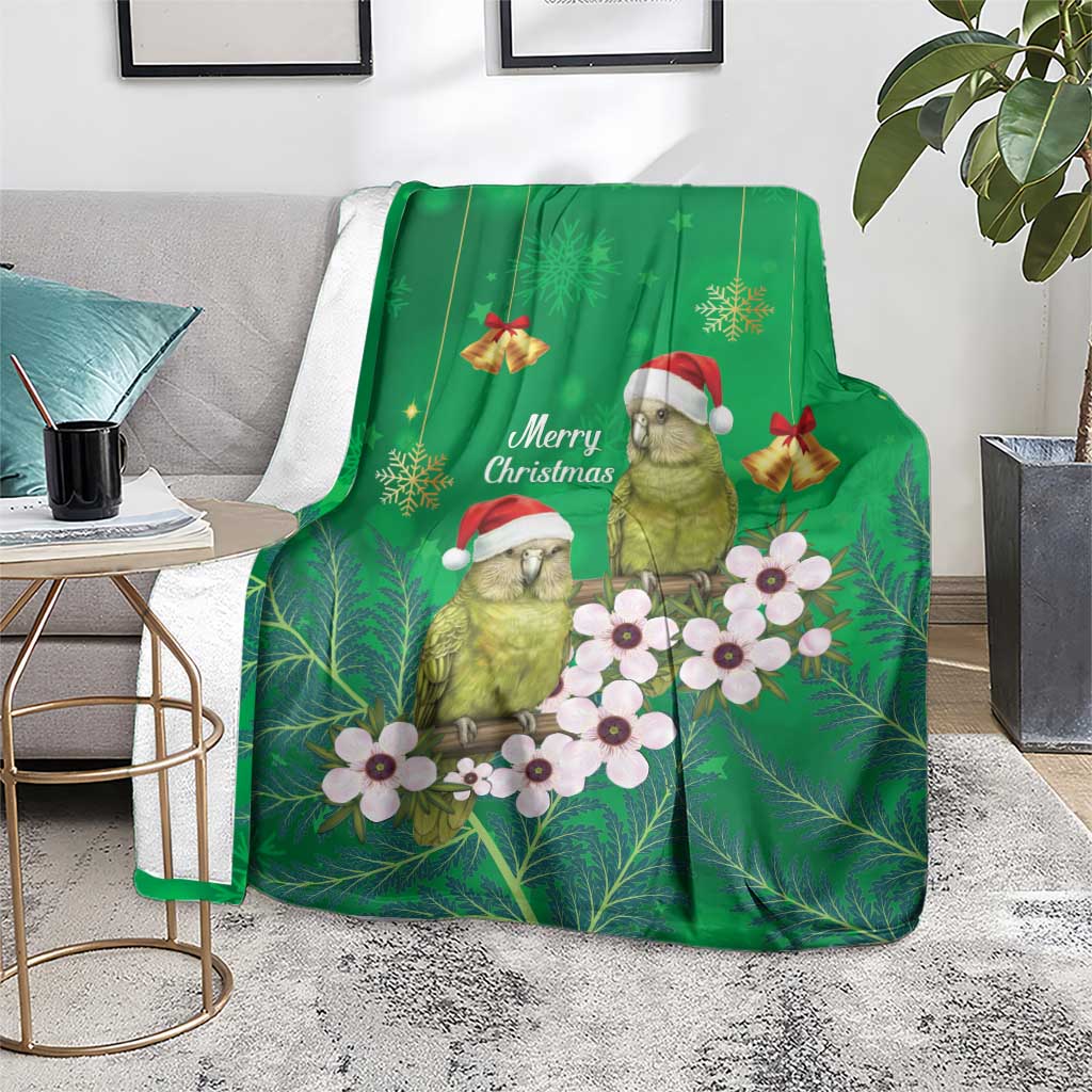 New Zealand Kakapo Christmas Blanket Owl Parrot Santa Sliver Fern Manuka - Green - Polynesian Pride