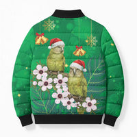 New Zealand Kakapo Christmas Bomber Puffer Jacket Owl Parrot Santa Sliver Fern Manuka - Green - Polynesian Pride