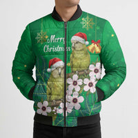 New Zealand Kakapo Christmas Bomber Puffer Jacket Owl Parrot Santa Sliver Fern Manuka - Green - Polynesian Pride