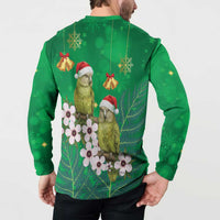 New Zealand Kakapo Christmas Button Sweatshirt Owl Parrot Santa Sliver Fern Manuka - Green - Polynesian Pride