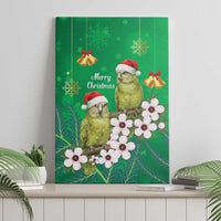 New Zealand Kakapo Christmas Canvas Wall Art Owl Parrot Santa Sliver Fern Manuka - Green - Polynesian Pride