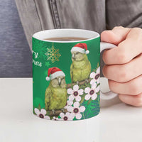 New Zealand Kakapo Christmas Ceramic Mug Owl Parrot Santa Sliver Fern Manuka - Green - Polynesian Pride