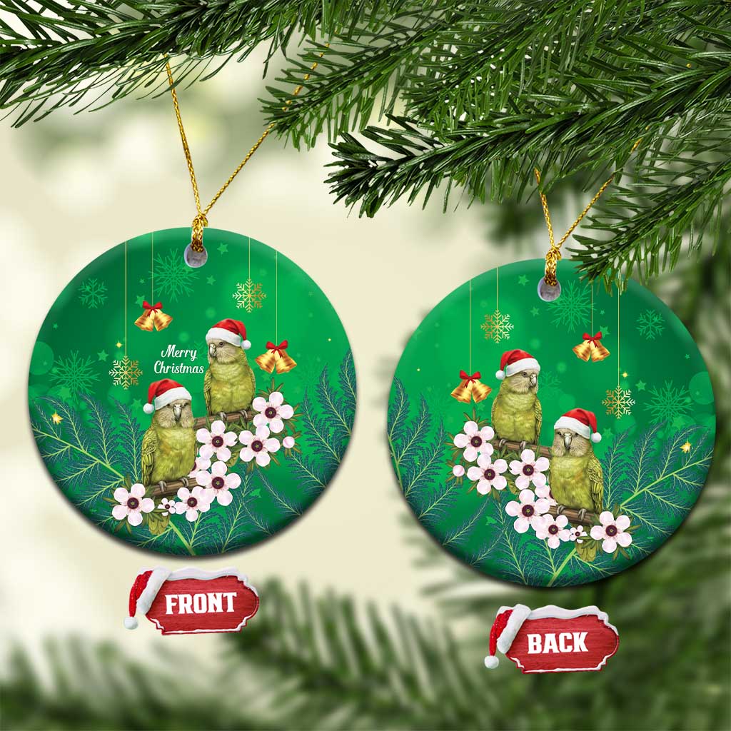 New Zealand Kakapo Christmas Ceramic Ornament Owl Parrot Santa Sliver Fern Manuka - Green - Polynesian Pride