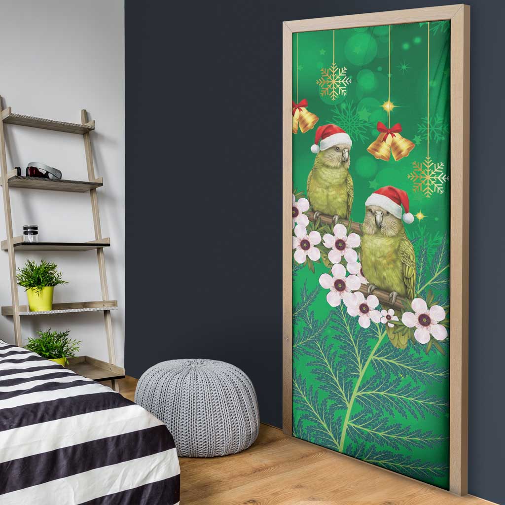 New Zealand Kakapo Christmas Door Cover Owl Parrot Santa Sliver Fern Manuka - Green - Polynesian Pride