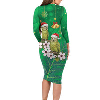 New Zealand Kakapo Christmas Family Matching Long Sleeve Bodycon Dress and Hawaiian Shirt Owl Parrot Santa Sliver Fern Manuka - Green - Polynesian Pride