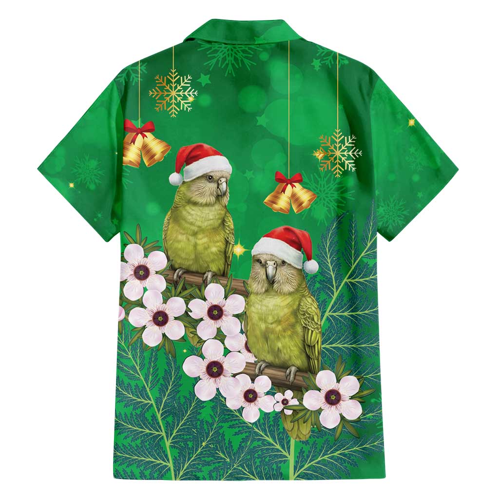 New Zealand Kakapo Christmas Family Matching Puletasi and Hawaiian Shirt Owl Parrot Santa Sliver Fern Manuka - Green - Polynesian Pride