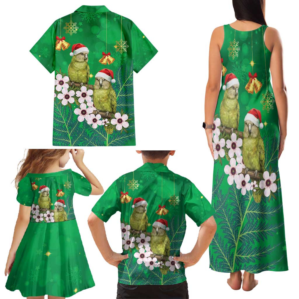 New Zealand Kakapo Christmas Family Matching Tank Maxi Dress and Hawaiian Shirt Owl Parrot Santa Sliver Fern Manuka - Green - Polynesian Pride