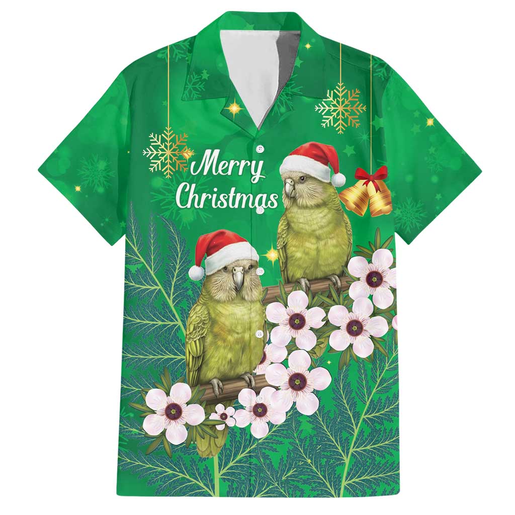 New Zealand Kakapo Christmas Hawaiian Shirt Owl Parrot Santa Sliver Fern Manuka - Green - Polynesian Pride