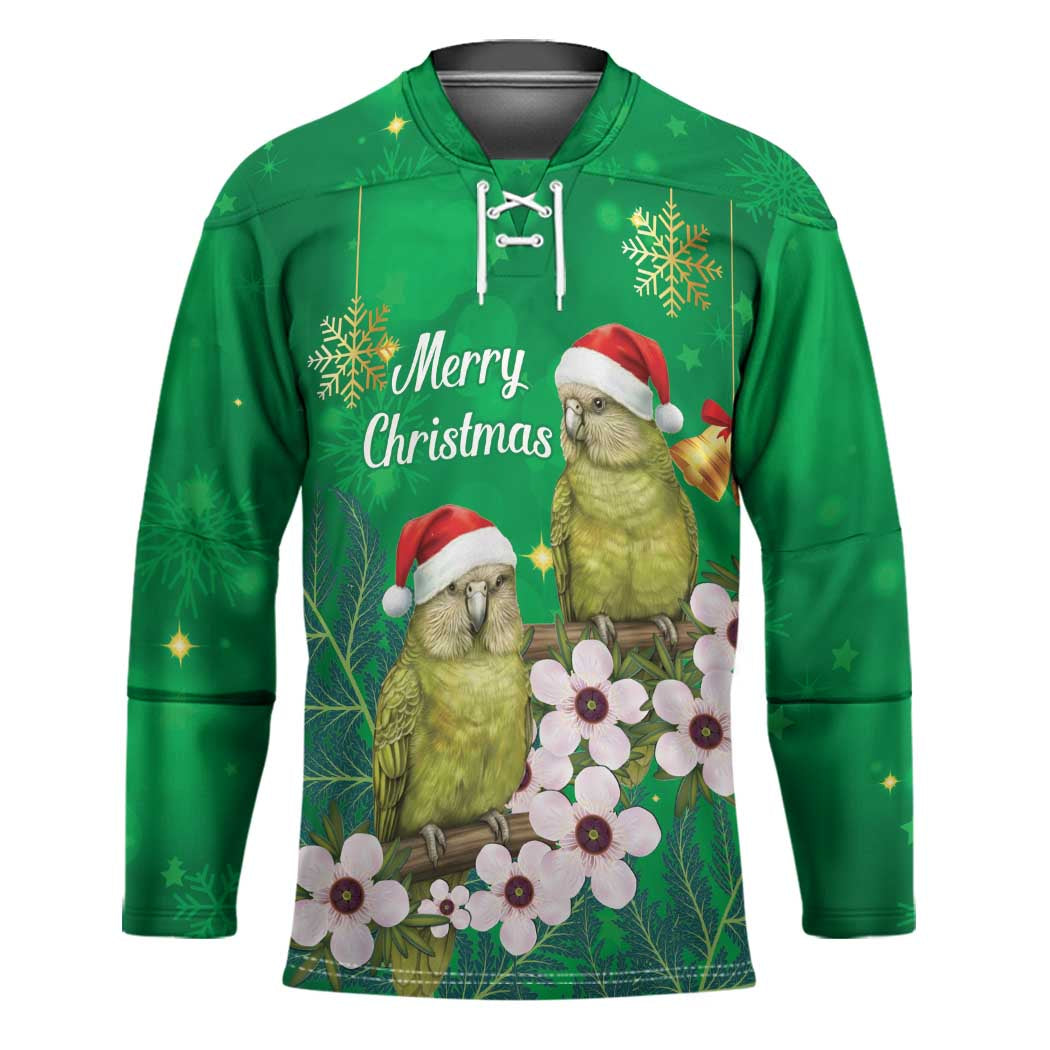 New Zealand Kakapo Christmas Hockey Jersey Owl Parrot Santa Sliver Fern Manuka - Green - Polynesian Pride