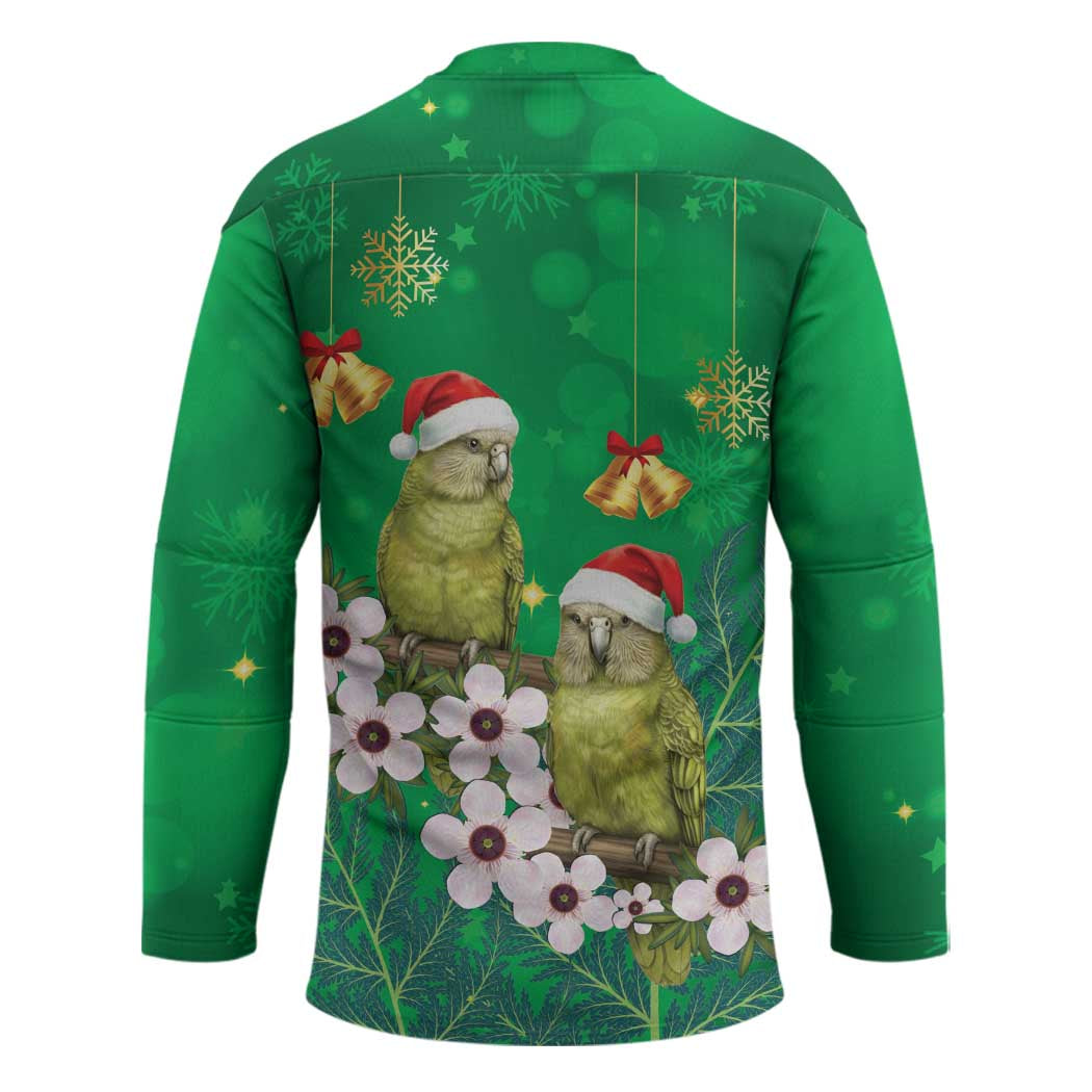 New Zealand Kakapo Christmas Hockey Jersey Owl Parrot Santa Sliver Fern Manuka - Green - Polynesian Pride