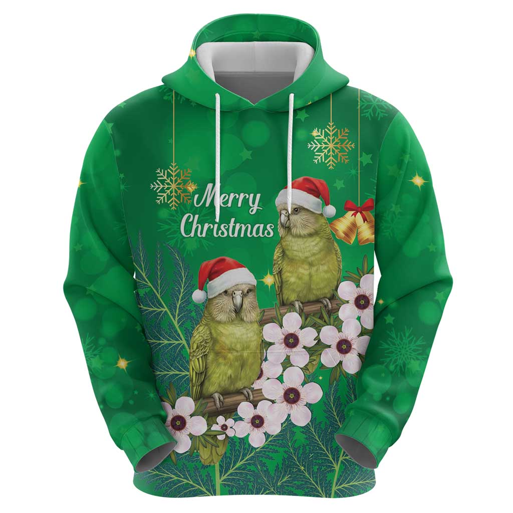 New Zealand Kakapo Christmas Hoodie Owl Parrot Santa Sliver Fern Manuka - Green - Polynesian Pride