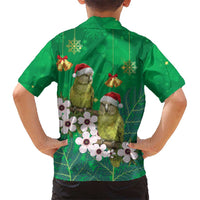 New Zealand Kakapo Christmas Kid Hawaiian Shirt Owl Parrot Santa Sliver Fern Manuka - Green - Polynesian Pride