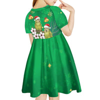 New Zealand Kakapo Christmas Kid Short Sleeve Dress Owl Parrot Santa Sliver Fern Manuka - Green - Polynesian Pride