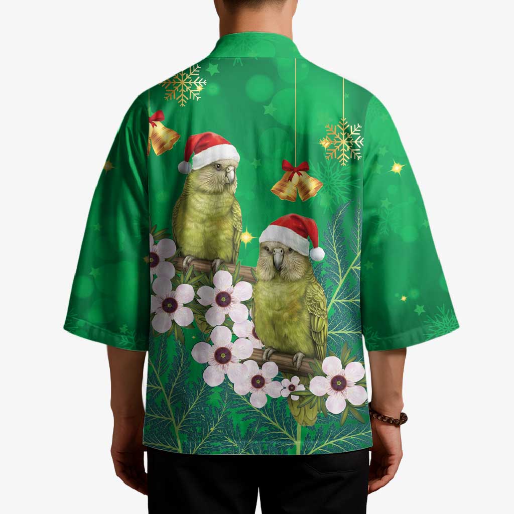 New Zealand Kakapo Christmas Kimono Owl Parrot Santa Sliver Fern Manuka - Green - Polynesian Pride