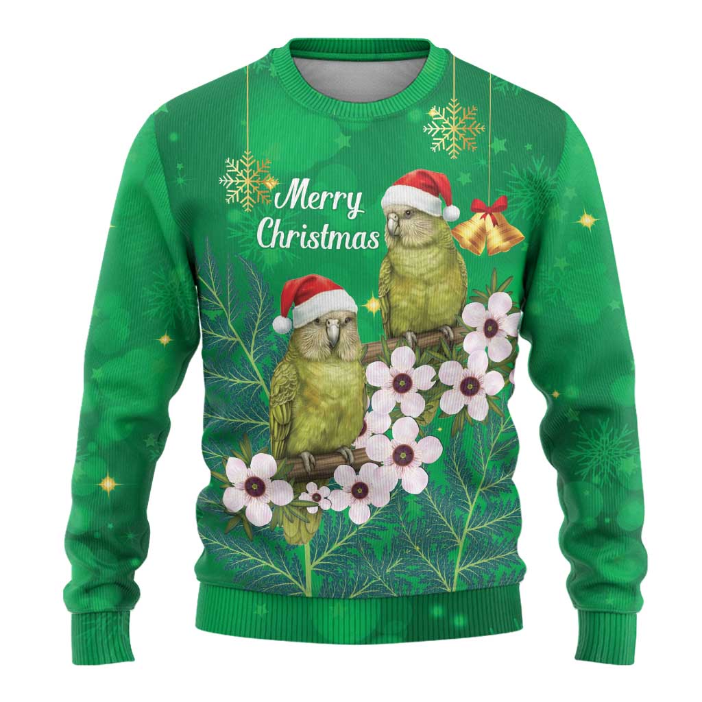 New Zealand Kakapo Christmas Ugly Christmas Sweater Owl Parrot Santa Sliver Fern Manuka - Green - Polynesian Pride