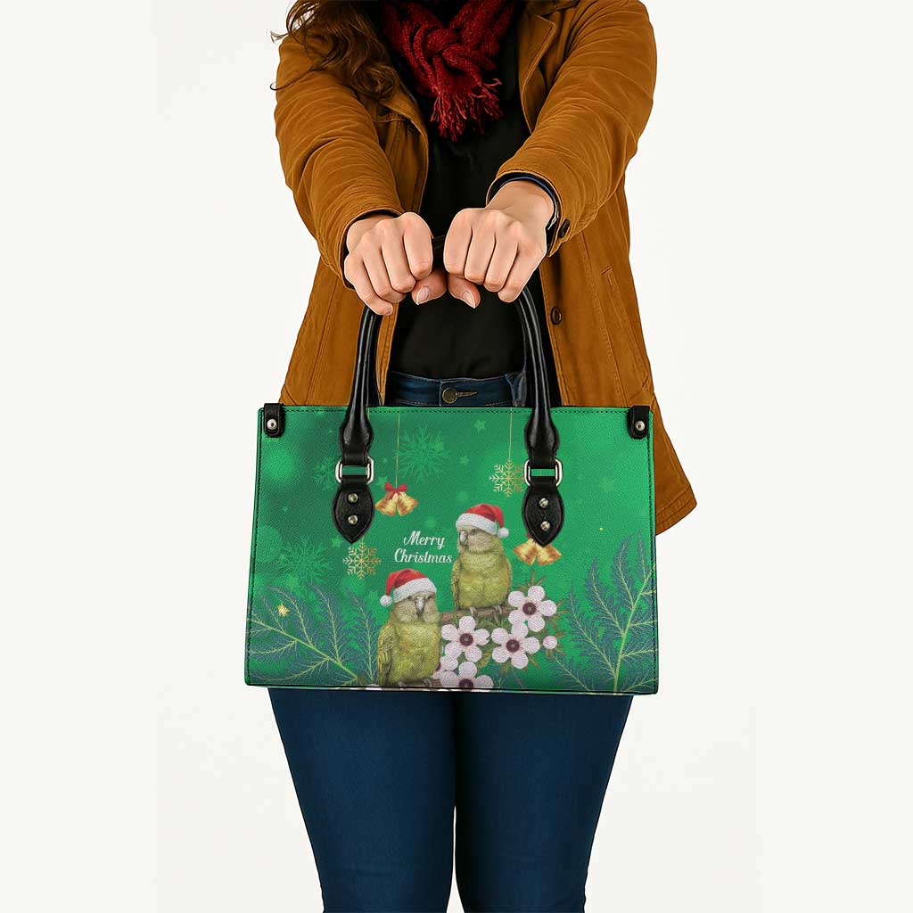 New Zealand Kakapo Christmas Leather Bag Owl Parrot Santa Sliver Fern Manuka - Green - Polynesian Pride