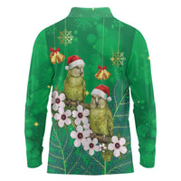 New Zealand Kakapo Christmas Long Sleeve Polo Shirt Owl Parrot Santa Sliver Fern Manuka - Green - Polynesian Pride